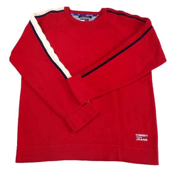 TOMMY HILFIGER JEANS Sweater Knit Crew Pullover Spell Out 90s